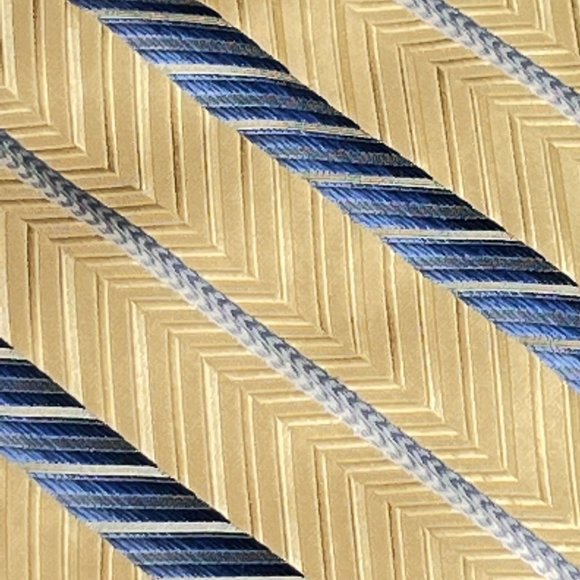 Burma Bibas Gold Blue Chevron Striped 100% Silk Neck Tie Office Work Church Even - Picture 2 of 10